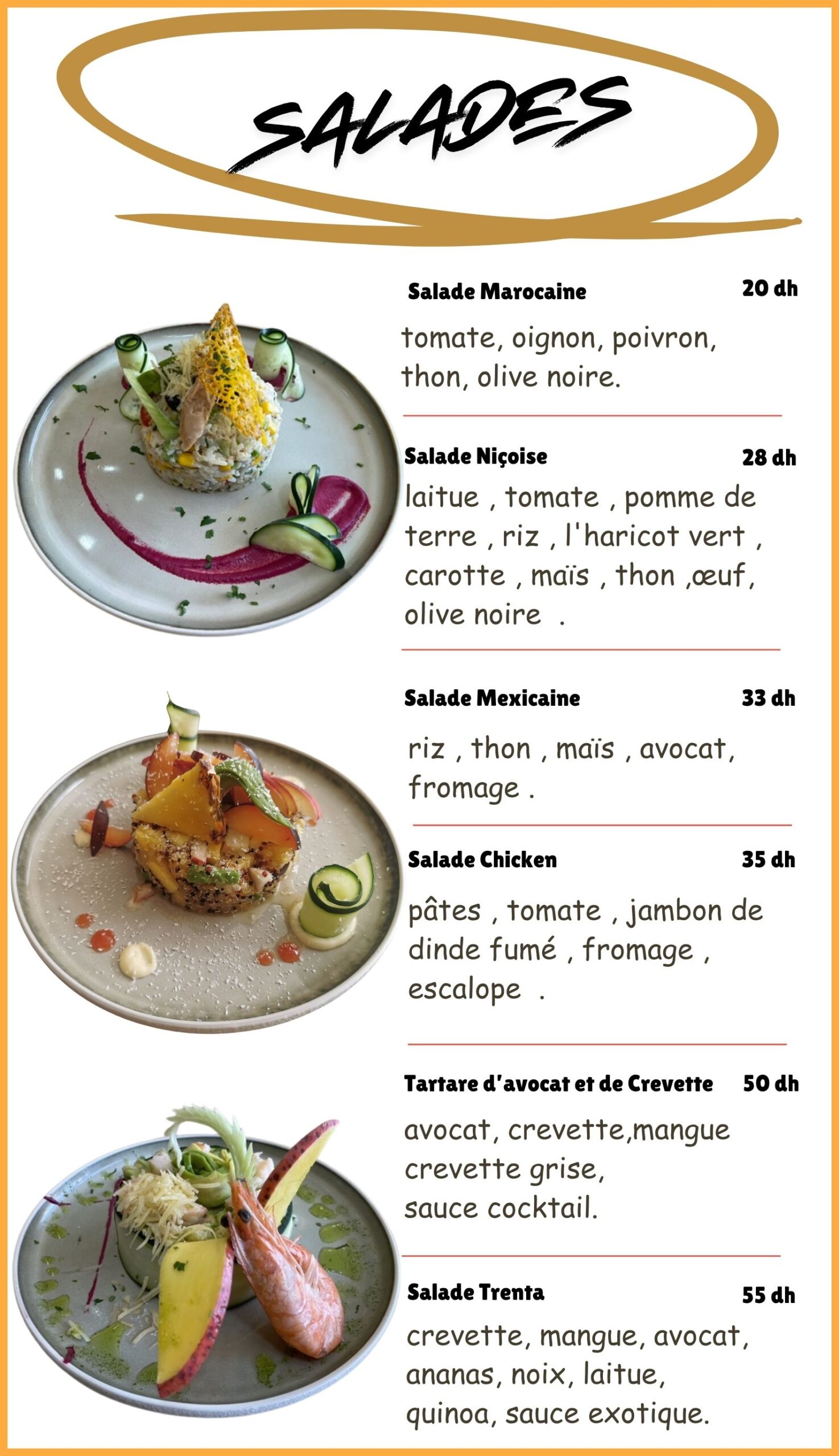 MENU RESTAURANT TRENTA 30 TIZNIT