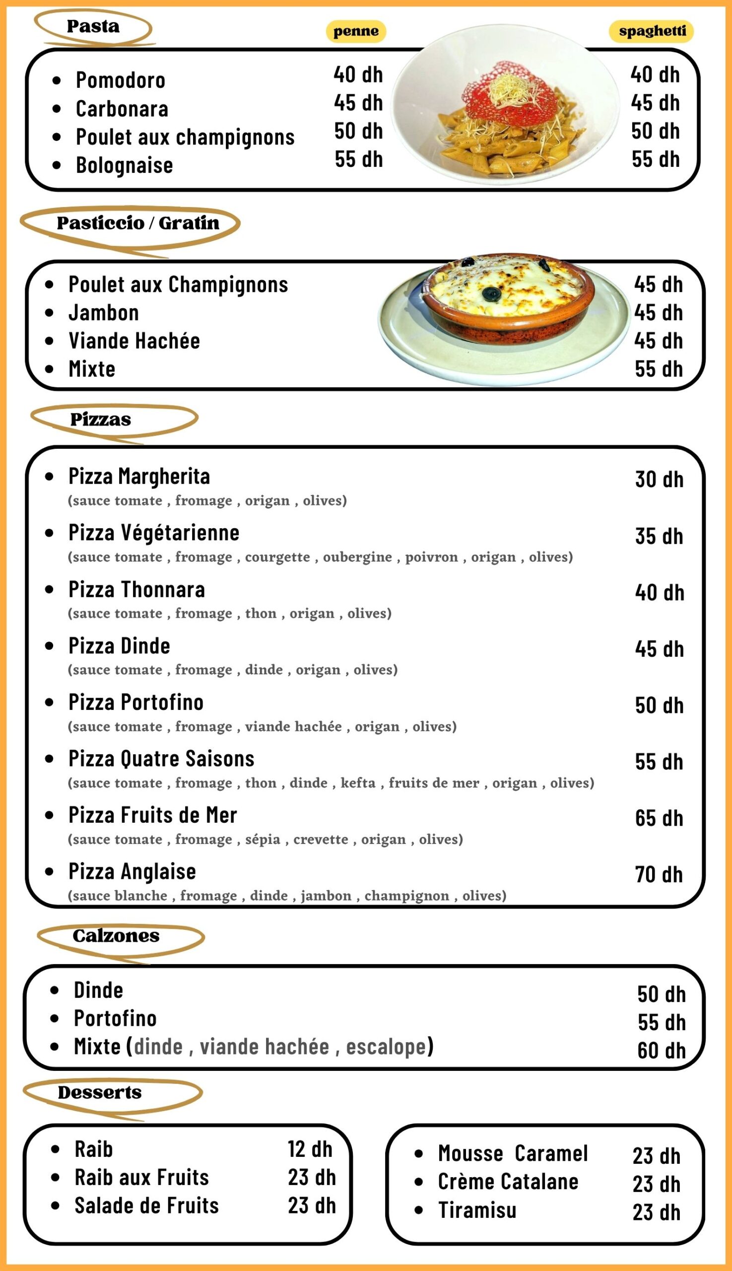 MENU RESTAURANT TRENTA 30 TIZNIT